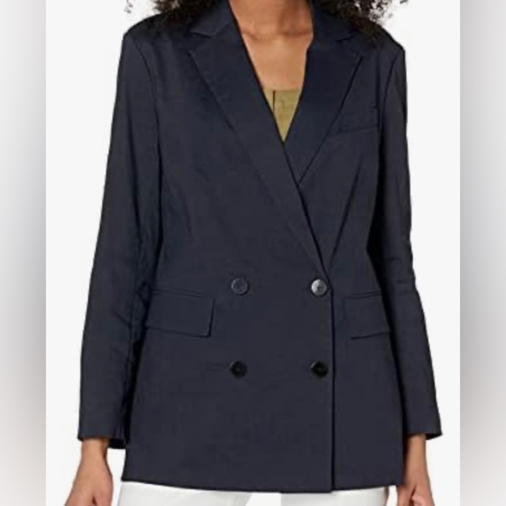 NWT Theory Double Breasted Taylor Linen Blend Concord Blue Blazer